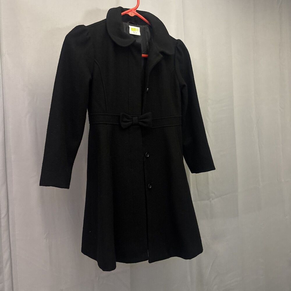 Crazy 8 Girls Wool Blend Classic Black Dress Coat Size M 7/8 with Bow